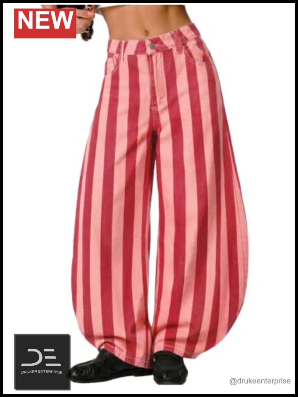 Womens Polka Dot Barrel Jeans Wide Leg Baggy Denim Pants